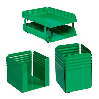 Fluted Steel Desk Set: Two Tier Letter Tray, Paper Cube Holder, and Pencil Cup - Additional View 6