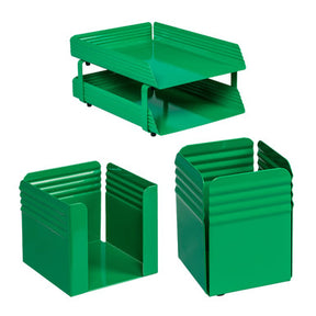 Fluted Steel Desk Set: Two Tier Letter Tray, Paper Cube Holder, and Pencil Cup - Additional View 6