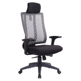 Follow Me High-back Office Chair by 67, Featuring a Moulded Foam Seat, Black Mesh Back, Adjustable Armrests, and Five-Star Base with Castors, Showcasing Ergonomic Design and Comfort.