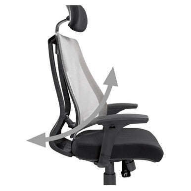 Follow Me High-back Office Chair by 67, a Sleek Black Adjustable Office Chair with a Mesh Back and Headrest, Showcasing Its Adjustable Features, Including Seat Height and Armrests, for Optimal Ergonomic Comfort.