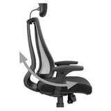 Follow Me High-back Office Chair by 67, a Customisable Upholstery Chair with Ergonomic Design, Adjustable Features and Synchro Mechanism for Comfort, in Black Colour, Showcasing Its Adjustable Backrest and Headrest.