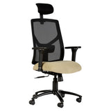 Fortress High-back Office Chair by 67, an Ergonomic Chair with Black Mesh Back, Adjustable Headrest, Beige Seat, and Black Armrests on a Five-Legged Base with Wheels, Showcasing Comfort and Durability.