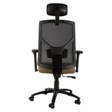 Fortress High-back Office Chair by 67, a Black Supportive Office Seating with Mesh Back, Headrest, and Tan Seat, Featuring a Heavy-Duty Base with Five Wheels, Providing Comfort and Durability for Long Hours at a Desk.