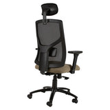 Fortress High-back Office Chair by Office Stock South Africa, Featuring a Black Frame, Tan Seat, and Adjustable Headrest, Showcasing Its Ergonomic Design and Sturdy Five-Legged Base with Wheels.