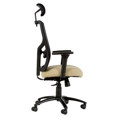 Fortress High-back Office Chair by 67, Featuring a Durable Black Frame, Beige Seat, and Adjustable Headrest, Exemplifying Durable Office Furniture with a Heavy-Duty Design, Comfortable Seating, and Ergonomic Support for Long Hours at a Desk.