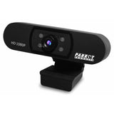 Black Parrot Full Hd Video Conference Camera with 1080p Resolution, Manual Focus, and LED Lights, Featuring a Sleek Design and Mountable Stand, Ideal for High-Quality Video Conferencing, with Brand Logo and Hd 1080P Text on the Body.