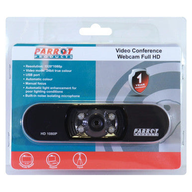 Parrot 67 Full Hd Video Conference Web Camera with Built-in Microphone, 1080p Resolution, Manual Focus, and LED Lights, a Plug-and-Play Webcam Mountable on Tripods, Laptops, and Monitors.