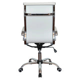 Generic High-back Office Chair, Modern Ergonomic Chair with White Cushioning, Chrome Armrests, and a Chrome Base with Five Caster Wheels for Mobility.