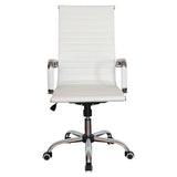 Generic High-back Office Chair, White Ergonomic Swivel Chair with Chrome Accents, Adjustable Height and Five Caster Wheels for Mobility.