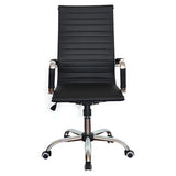 Generic High-back Office Chair, Modern Black Ergonomic Office Chair with Padded Armrests and Adjustable Height, Featuring a Sleek Design with a Chrome Base and Caster Wheels.