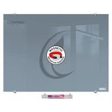 Glass Board Designer Series Magnetic Custom Printed (900 x 600 mm) BD1725A, a Large Grey Glass Whiteboard with a Magnetic Surface and Custom Print Design, Mounted on the Wall with Metallic Standoffs.