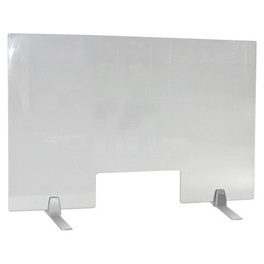 Glass Till Point Screen 580 x 880 mm Landscape MEDTS04, Clear Glass Partition with Metal Supports for Retail Counters.
