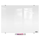 Glass Whiteboard Non-Magnetic Printed, 900 x 900 mm Size, Featuring a Clear Glass Surface with Printed Design, Mounted on Wall with Visible Fixing Screws.