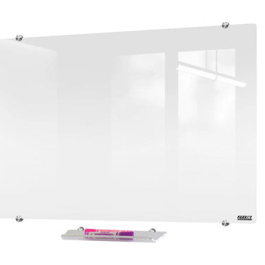 Glass Whiteboard Non-Magnetic Printed, 900 x 900 mm - Clear Glass Whiteboard with Printed Design and Non-Magnetic Surface, Includes a Small Tray with Markers for Writing.