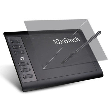 Graphics Tablet (Wired - 10 x 6 Inch) GT1060P, Digital Drawing Tablet with a Stylus, Multiple Shortcut Buttons on the Side, and a 10 x 6 Inch Active Drawing Area for Digital Art and Design.