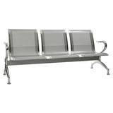 Heavy Duty Steel Airport Bench, Stainless Steel Airport Seating with Three Perforated Seat Panels and Armrests.