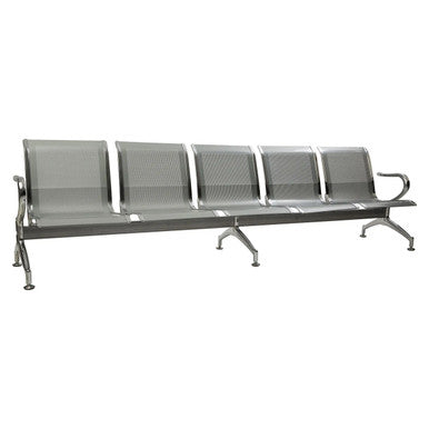 Heavy Duty Steel Airport Bench, Five-Seater Airport Seating with Perforated Metal Seats and Armrests, Constructed from Durable Steel with a Sleek Finish.