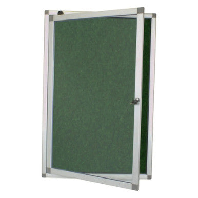 Hinged Pinning Display Case, 900 x 600 mm - Green, with Aluminium Frame and Glass Door with Lock for Secure Display of Items.