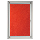 Hinged Pinning Display Case, 900 x 600 mm - Red, with a Sturdy Metal Frame and a Red Pinboard Back for Displaying Notices and Posters.
