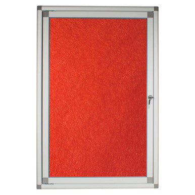 Hinged Pinning Display Case, 900 x 600 mm - Red, with a Sturdy Metal Frame and a Red Pinboard Back for Displaying Notices and Posters.