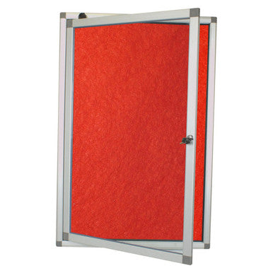 Hinged Pinning Display Case, 900 x 600 mm, Red, with Metal Frame and Door for Showcasing and Pinning Notices or Materials.