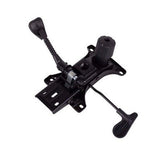 Black Infinite Lock Mechanism by 67, an Ergonomic Chair Part with Adjustable Levers and Custom Upholstery Options for Office Seating, Featuring a Durable Design with Metal and Plastic Components.