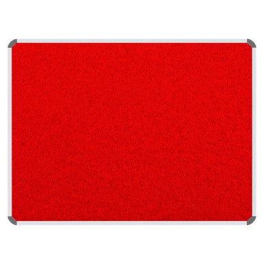 Product Info Board, Aluminium Frame - 600 x 450 mm - Red with a Sturdy Metallic Frame and Vibrant Red Fabric Surface.