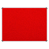 Product Info Board, Aluminium Frame - 600 x 450 mm - Red with a Sturdy Metallic Frame and Vibrant Red Fabric Surface.