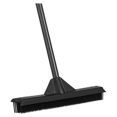 Janitorial Rubber Broom (300 mm) JA0104, Black Rubber Broom with a Long Handle and Durable Bristles for Cleaning Outdoor and Industrial Surfaces.