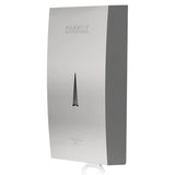Janitorial Stainless Steel Gel/Soap Auto Wall Mounted Dispenser 1000ml JA0503AG, Sleek Silver Soap Dispenser with a Vertical Dispensing Spout and a Spray Icon, Designed for Hygienic and Convenient Hand Cleaning in Commercial Spaces.
