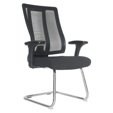 Jankz Human Ergo Visitor Office Chair, Black Mesh Ergonomic Visitor Office Chair with Swivel Seat, Armrests, High-back Support, and Chrome Sled Base.