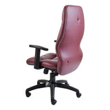 Jasmin High-back Office Chair by Office Stock South Africa, a Maroon Lumbar Support Chair with Black Base and Armrests, Featuring a High-back and Ergonomic Design for Comfort, Made of Leather, Showcasing Its Durable Build and Stylish Look.