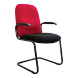 Kingston Arm Visitor Office Chair, Brand 67, with Red Backrest and Black Seat and Armrests, on a Black Metal Frame, Suitable for Hospitality Seating and Professional Environments, Showcasing Comfort and Durability in a Modern Design.