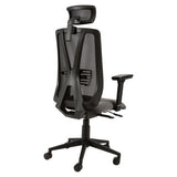 Kite Mesh High-back Office Chair Sac-HCH-Kit, a Black Ergonomic Office Chair with a Mesh Backrest, Adjustable Headrest, Armrests, and a Swivel Base with Wheels.