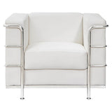 Le Cube Le Corbusier Sofa, Modern White Sofa with Sleek Chrome Frame and Armrests.