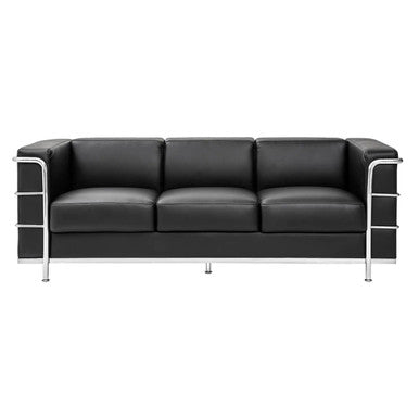 Le Cube Le Corbusier Sofa, Modern Black Leather Sofa with Chrome Frame and Sleek Design.
