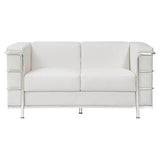 Le Cube Le Corbusier Sofa, Modern White Sofa with Sleek Chrome Frame and Plush Cushions.