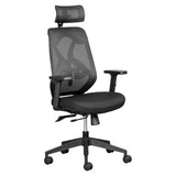 Leila Mesh High-back Office Chair, Black Ergonomic Work Chair with Adjustable Headrest, Mesh Backrest, Padded Seat, and Armrests, Suitable for Modern Office Use.