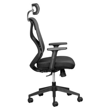 Leila Mesh High-back Office Chair, Ergonomic Black Office Chair with Adjustable Armrests, Headrest, and Swivel Base with Wheels.