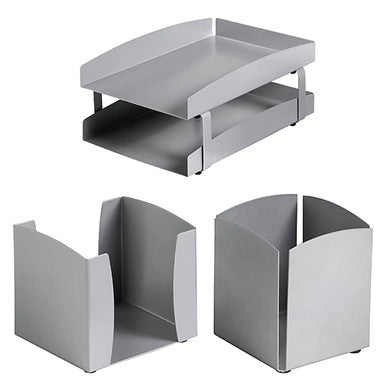 Life Steel Desk Set: Two - Tier Letter Tray, Paper Cube Holder & Pencil Cup - Additional View 3
