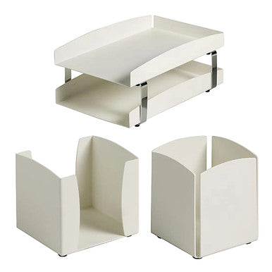 Life Steel Desk Set: Two-Tier Letter Tray, Paper Cube Holder & Pencil Cup