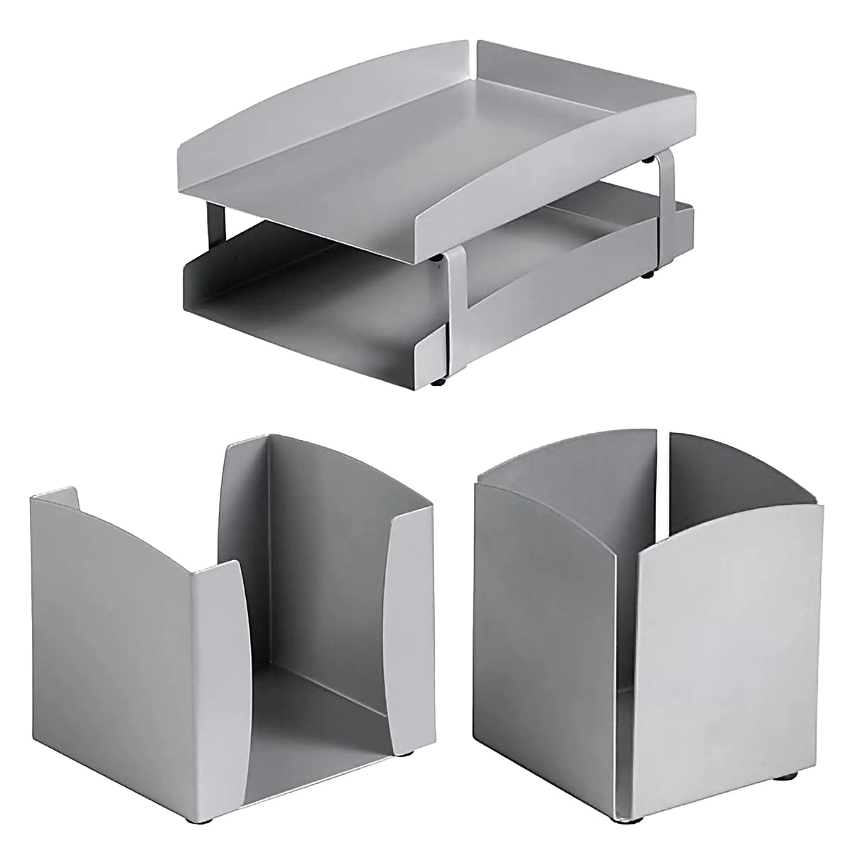 Life Steel Desk Set: Two – Tier Letter Tray, Paper Cube Holder & Pencil Cup