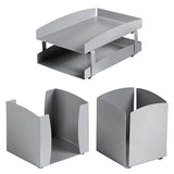 Life Steel Desk Set: Two – Tier Letter Tray, Paper Cube Holder & Pencil Cup