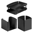 Life Steel Desk Set: Two – Tier Letter Tray, Paper Cube Holder & Pencil Cup