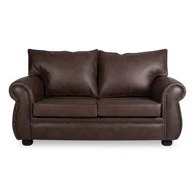 Brown Leather Lima Sofa Double Seater from Office Stock South Africa, Featuring Two-seater Design, Soft Cushions, and Classic Rolled Arms, Perfect for Comfort and Style in South Africa Homes and Offices.