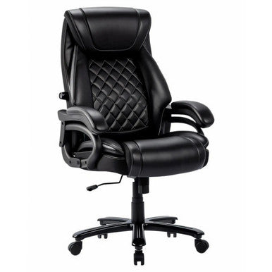Limo high-back office chair in black bonded leather with soft-padded arms and a five-star 700 mm steel base with 50 mm castors. The image is a 45-degree front image of the chair.