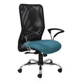 Black and Teal Office Chair with High-back, Ergonomic Design, and Adjustable Features, on a Five-Star Silver Base with Wheels, from Brand 67, Showcasing Comfort and Support for Workspace Environments.