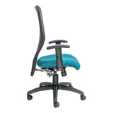 Teal Seat and Black Frame Ergonomic Chair, Lisa Mesh High-back Office Chair by 67, Showcasing Mesh Material and Adjustable Features for Comfort, with a High Backrest and Five-Star Base with Casters.