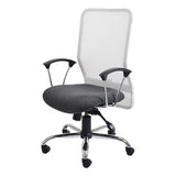 Grey Lisa Mesh High-back Office Chair by Office Stock South Africa, Featuring a Mesh Back and Adjustable Height Mechanism, with Black Armrests and a Sturdy Five-Legged Base, Presented on a White Background as an Adjustable Height Chair.
