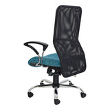 Lisa Mesh High-back Office Chair by 67, Featuring a Black Mesh Back, Teal Seat, and Silver Base with Black Wheels, Showcasing Ergonomic Design and Comfort, a Perfect Mesh Back Chair for Workspace Environments.
